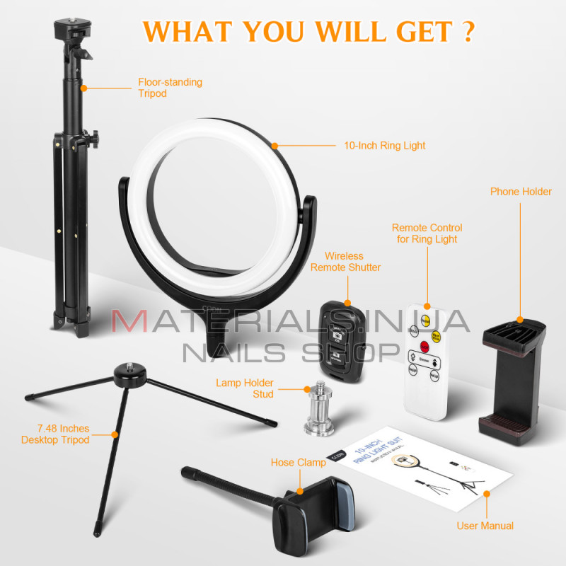 Кільцева LED-лампа CODN-539B, 26 см, 10″ + штатив Tripod (1,45 м) з тримачем + пульт ДК