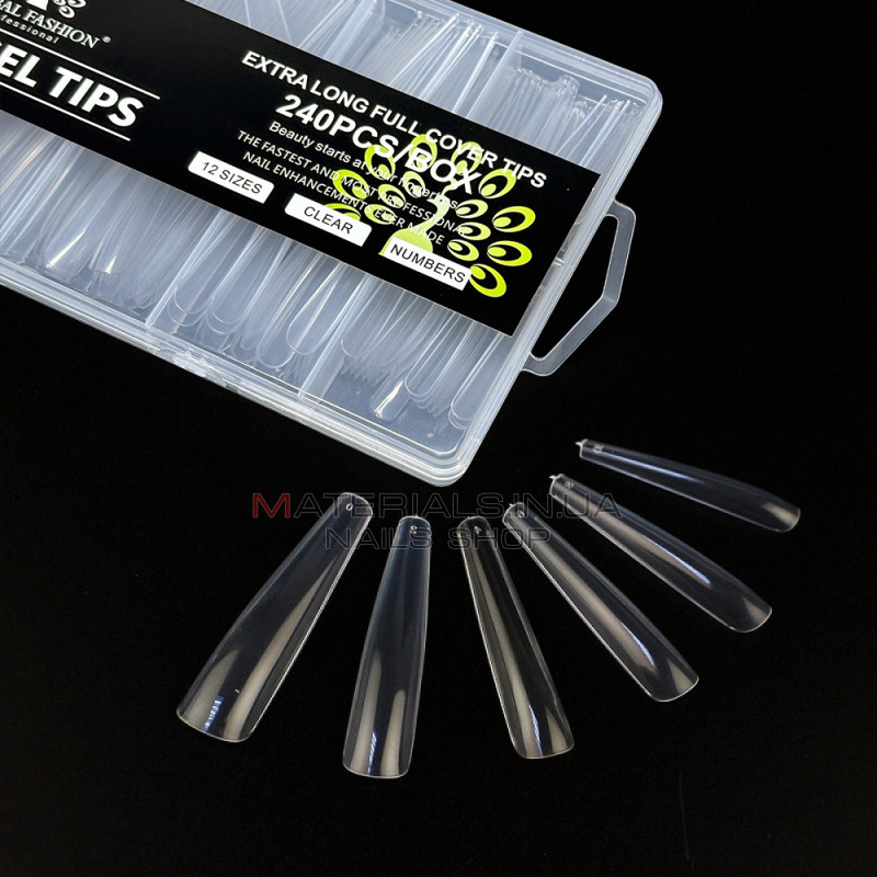 Типсы гелевые Global Fashion Soft Gel Tips 5, 240 шт., экстра длинная балерина, прозрачные Типсы гелевые Global Fashion Soft Gel Tips 5, 240 шт., экстра длинная балерина, прозрачные