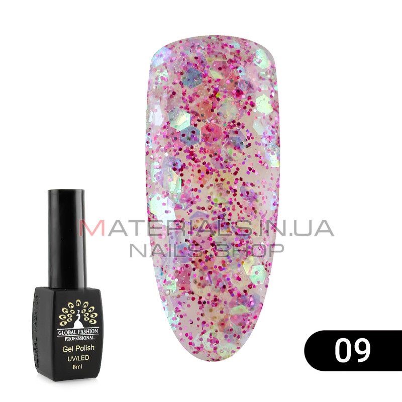 Гель лак Global Fashion Shiny (Пестрота), 8 мл, 09