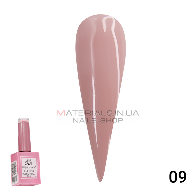 Каучукова база для гель лаку френч, Rubber Base Coat French, 15 мл., Global Fashion 09