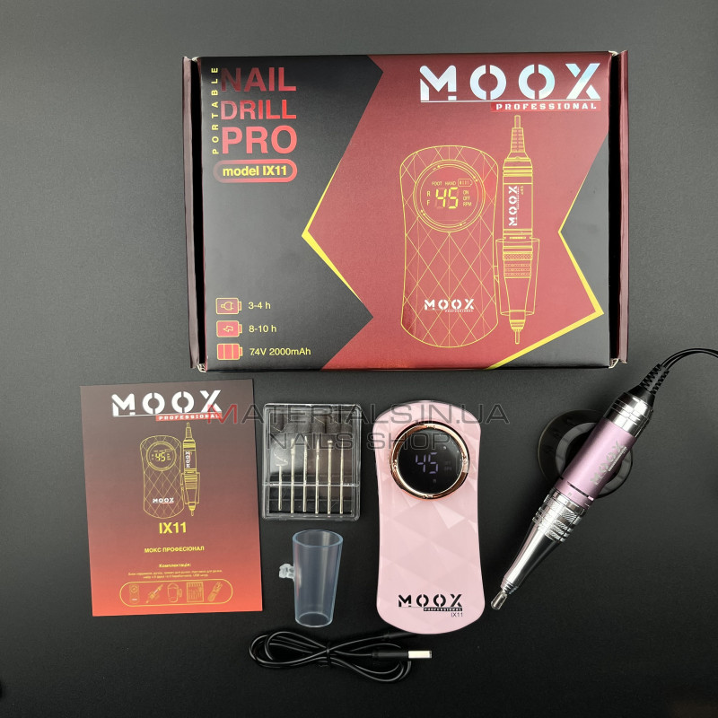 Фрезер Мокс IX11 (Pink) на акумуляторі 45 000 об/хв. та 35 W. для манікюру та педикюру Фрезер Мокс IX11 (Pink) на акумуляторі 45 000 об/хв. та 35 W. для манікюру та педикюру
