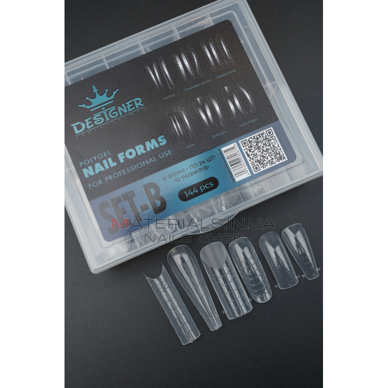 Polygel Nail Forms SET-B, 144 шт. (6 форм) - Верхні форми Дизайнер Polygel Nail Forms SET-B, 144 шт. (6 форм) - Верхні форми Дизайнер