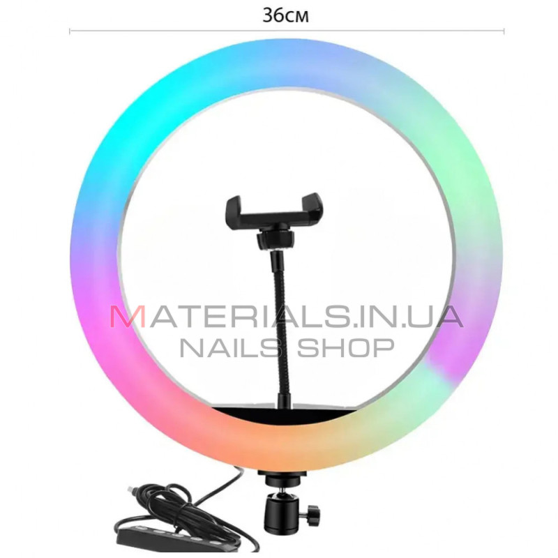 Кільцева LED-лампа MJ-36, Orig RGB, 36 см, 14″, 92 світлодіодів, 39 RGB, пульт ДК, 3 Holders