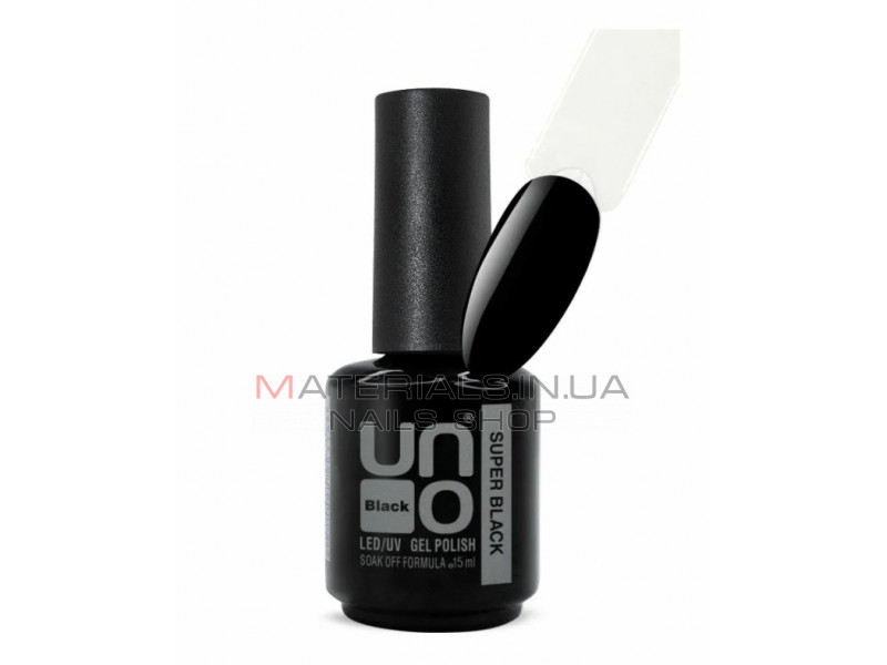 UNO Super Black/ Супер чорний гель лак для нігтів (нанесення 1 шар), 15 мл.