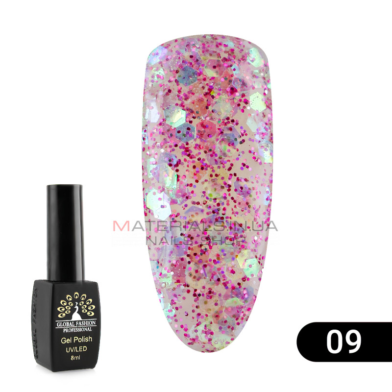 Гель лак Global Fashion Shiny (Пестрота), 8 мл, 09 Гель лак Global Fashion Shiny (Пестрота), 8 мл, 09