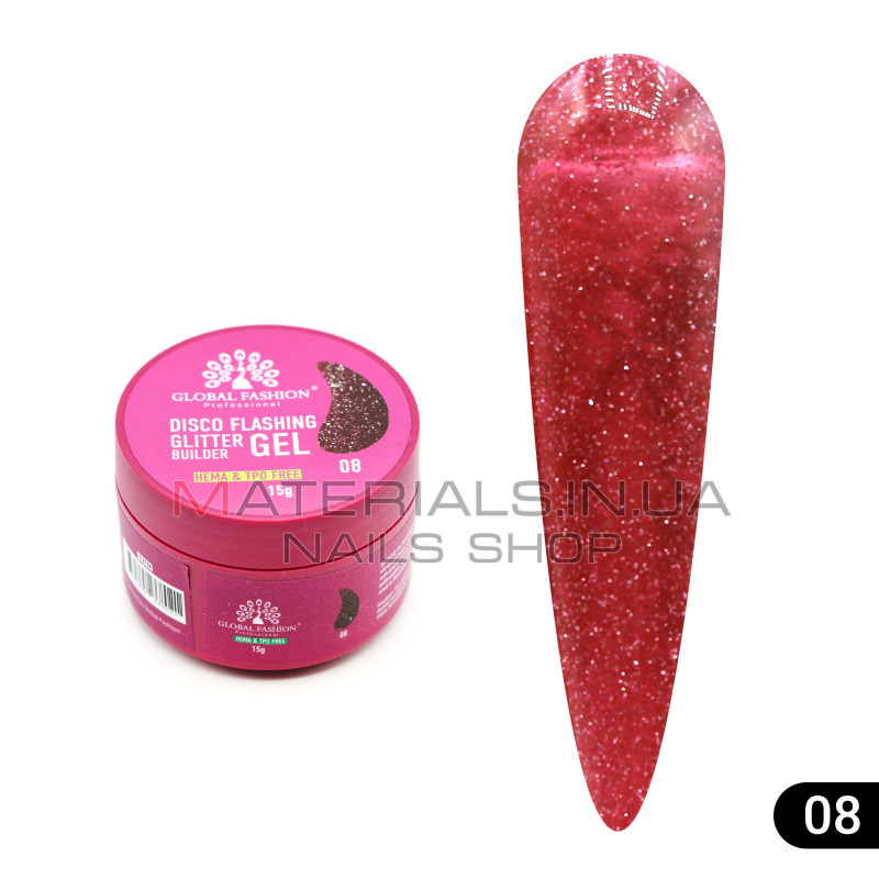 Гель для моделювання нігтів 15 г, Disco Flashing Glitter Builder gel 08