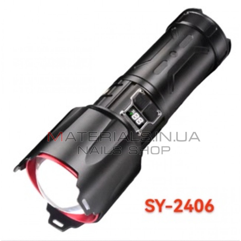 Акумуляторний ручний ліхтар SY-2406, USB-C, ZOOM, індикатор заряду, Power Bank
