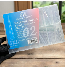 Гелеві типси Global 02 Full Cover Stiletto Extra Long Gel Tips 5XL – 120 шт (Прозорі)