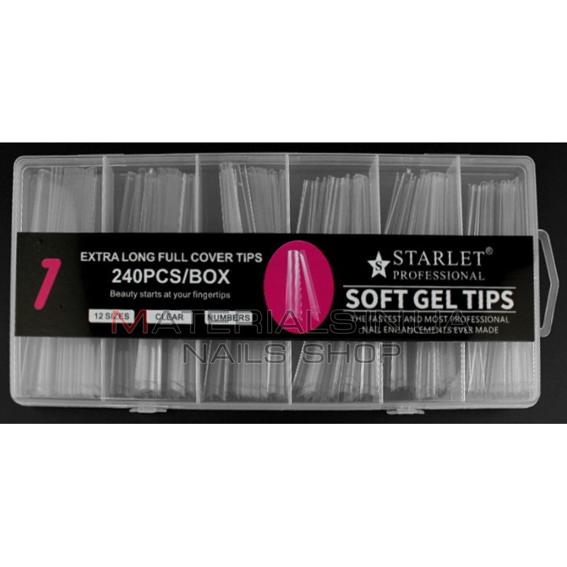 Типси гелеві Starlet Professional Soft Gel Tips 1, 240 шт., екстра довга арочна балерина, прозорі