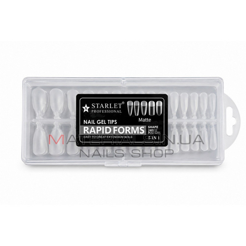 Гелеві тіпси для нарощування нігтів матові Starlet Professional Rapid Forms 5 in 1, 240 шт.