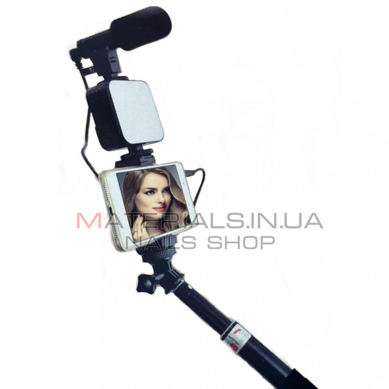 Монопод Tripod AY-49Z, Bluetooth, LED Lamp, Microphone, Flash