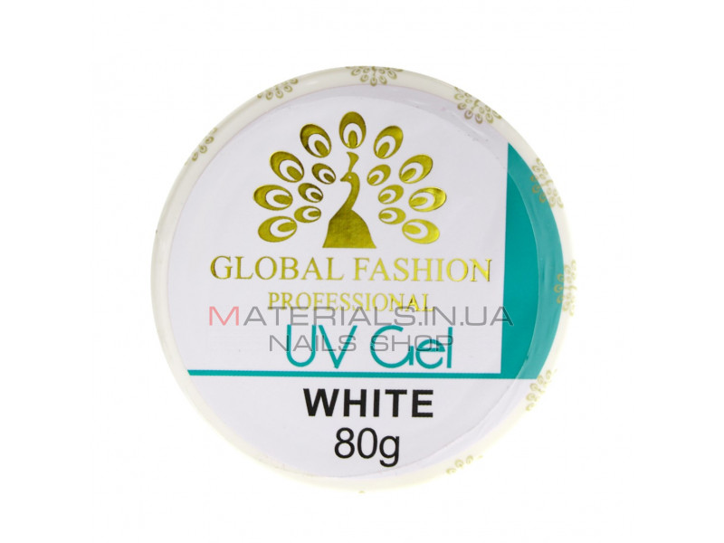Гель для нарощування нігтів, білий, Global Fashion white, 80 г