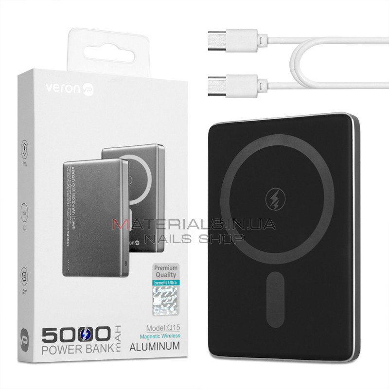 Power Bank 5000 mAh | 15W — Veron Q15 with Magsafe magnetic fast charging USB C Power Bank 5000 mAh | 15W — Veron Q15 with Magsafe magnetic fast charging USB C