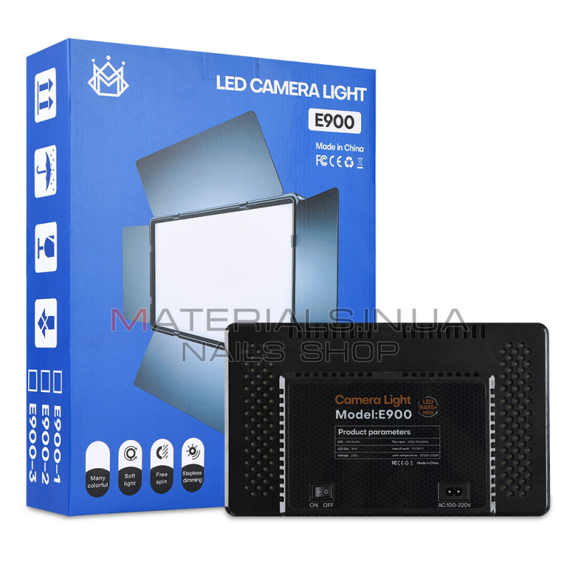 LED-відеосвітло E900, 30 × 17 см, 768 світлодіодів, 3000 K-6500 K, пульт ДК