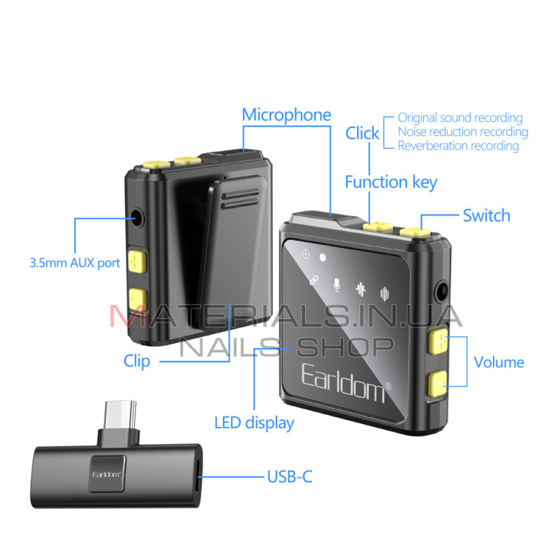 Бездротовий мікрофон для телефона Earldom ET-MC10C, USB-C