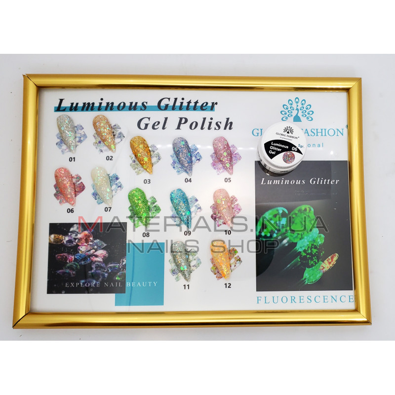 Гліттер гель що світиться у темряві, 5 гр, Luminous Glitter Gel