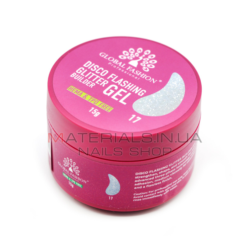 Гель для моделювання нігтів 15 г, Disco Flashing Glitter Builder gel 17