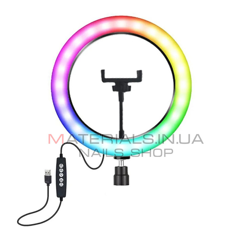 Кільцева LED-лампа 3D-26, RGB, 26 см, 10″, 96 світлодіодів, 18 RGB