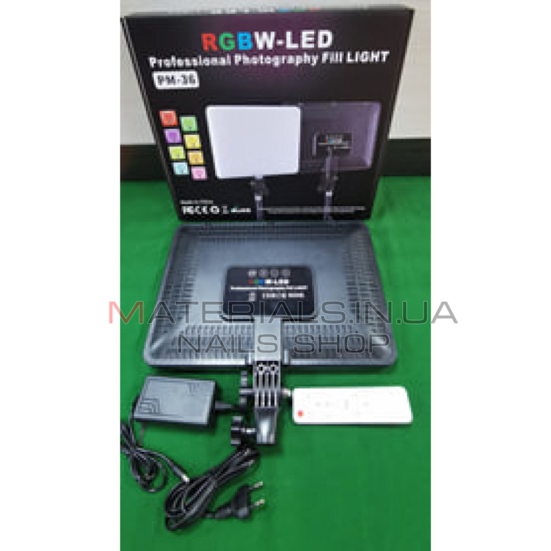 LED-відеосвітло PM-36, RGB, 36 × 25 см, 352 світлодіодів, 3000 K-6500 K, пульт ДК, адаптер