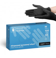Перчатки нитриловые Microstop неопудренные крепкие, черные, размер M, 100 шт