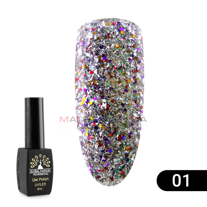Гель лак Global Fashion Shiny (Пестрота), 8 мл, 01 Гель лак Global Fashion Shiny (Пестрота), 8 мл, 01