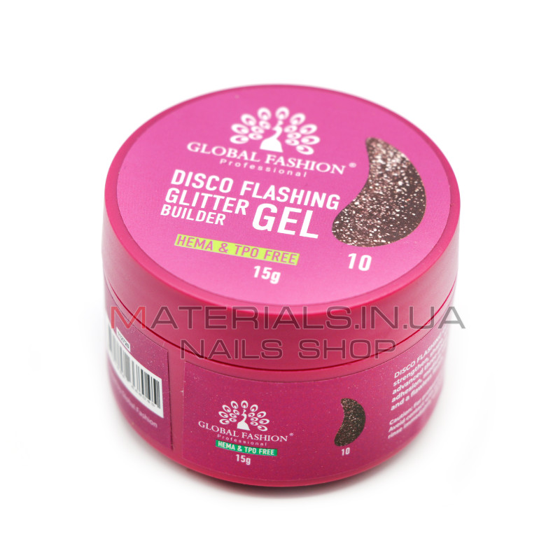 Гель для моделювання нігтів 15 г, Disco Flashing Glitter Builder gel 10