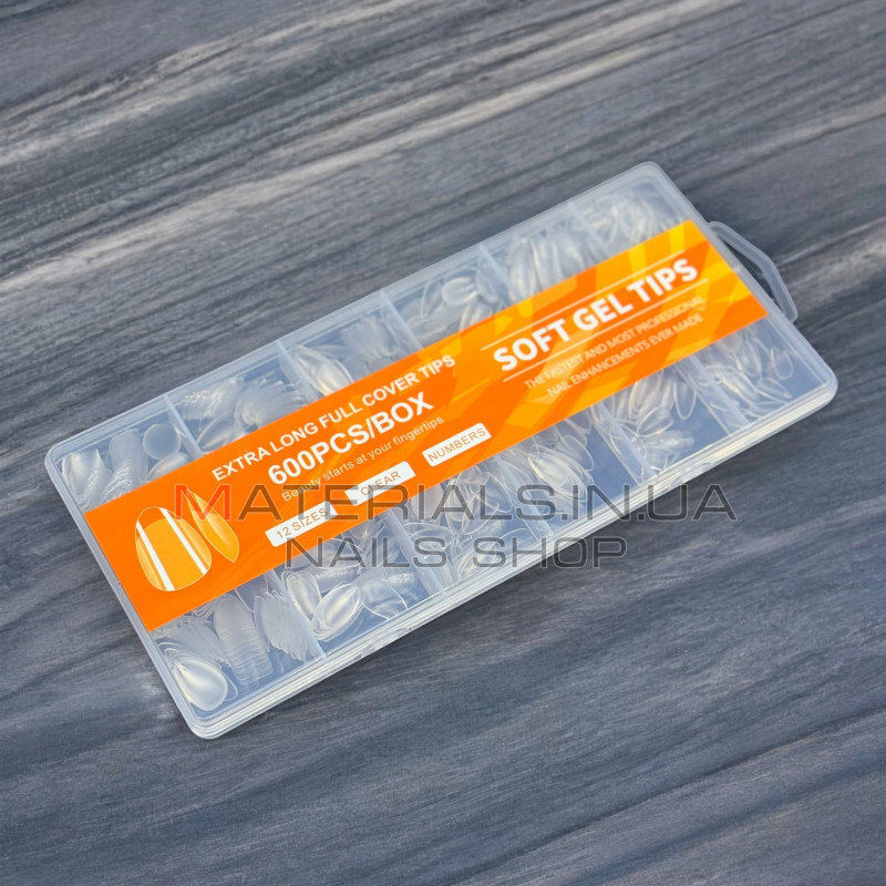 Типси гелеві Soft Gel Tips, 600 шт., Мигдаль короткі
