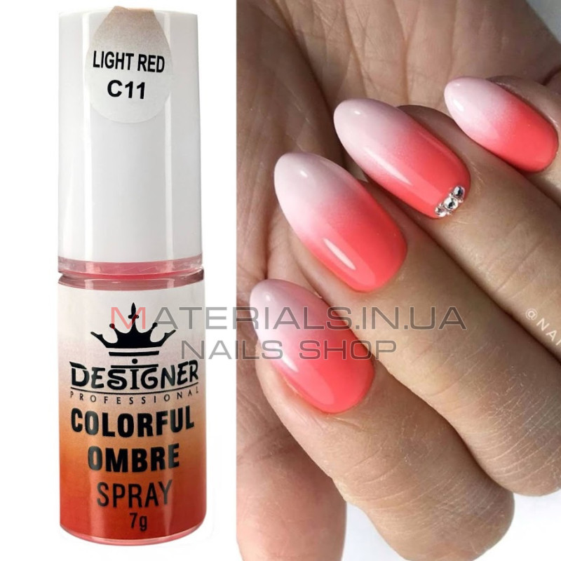Colorful Ombre Spray, 7 г. Light Red C11 (Світло-червоний) - спрей пудра Дизайнер для створення омбре на нігтях