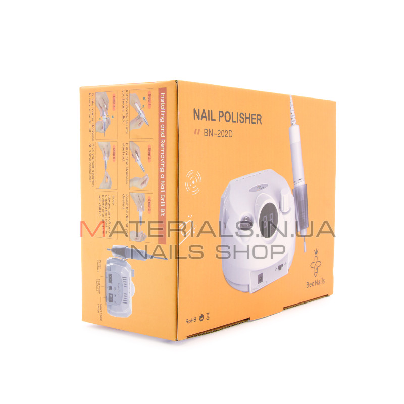 Аппарат для маникюра и педикюра BEE NAILS, 202D, с дисплеем, 65w, 45000 об, белый