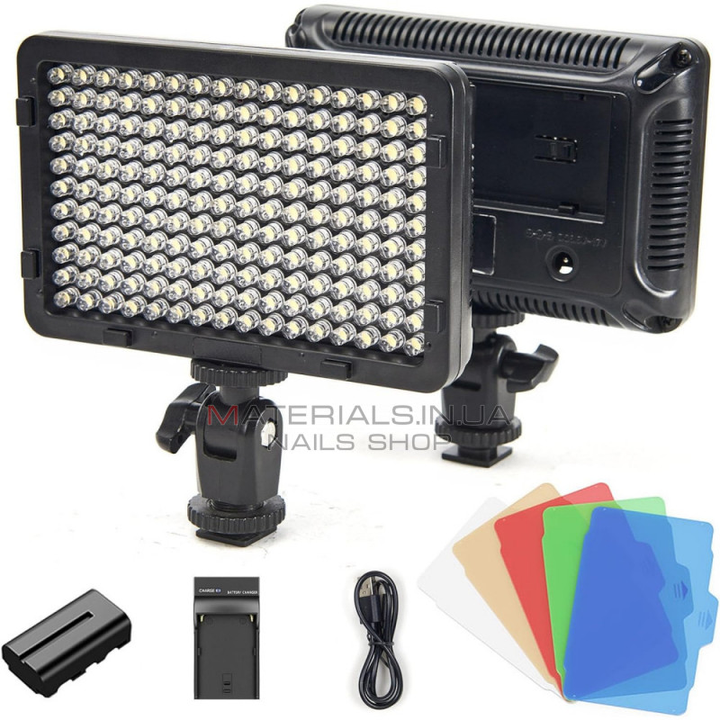 Накамерный видеосвет LED — PT-176S 5 COLORS (11W/1320LM/LED176 PCS/3200K-5600K)LED DISPLAY BATTERY NP-F550+CHARGER Накамерный видеосвет LED — PT-176S 5 COLORS (11W/1320LM/LED176 PCS/3200K-5600K)LED DISPLAY BATTERY NP-F550+CHARGER