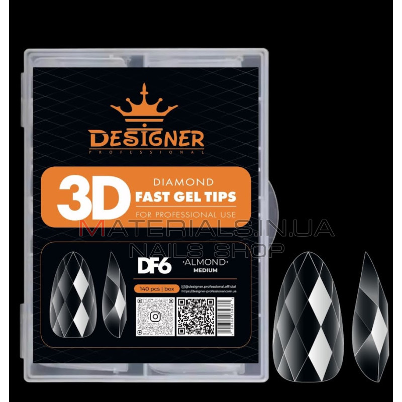 Diamond Fast Gel Tips (DF6 Almond medium) - гелеві типси Дизайнер 120 шт/уп