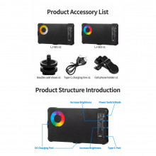 Селфи вспышка LJ-S02 RGB mobile phone light 4000mAh 3000-6500K