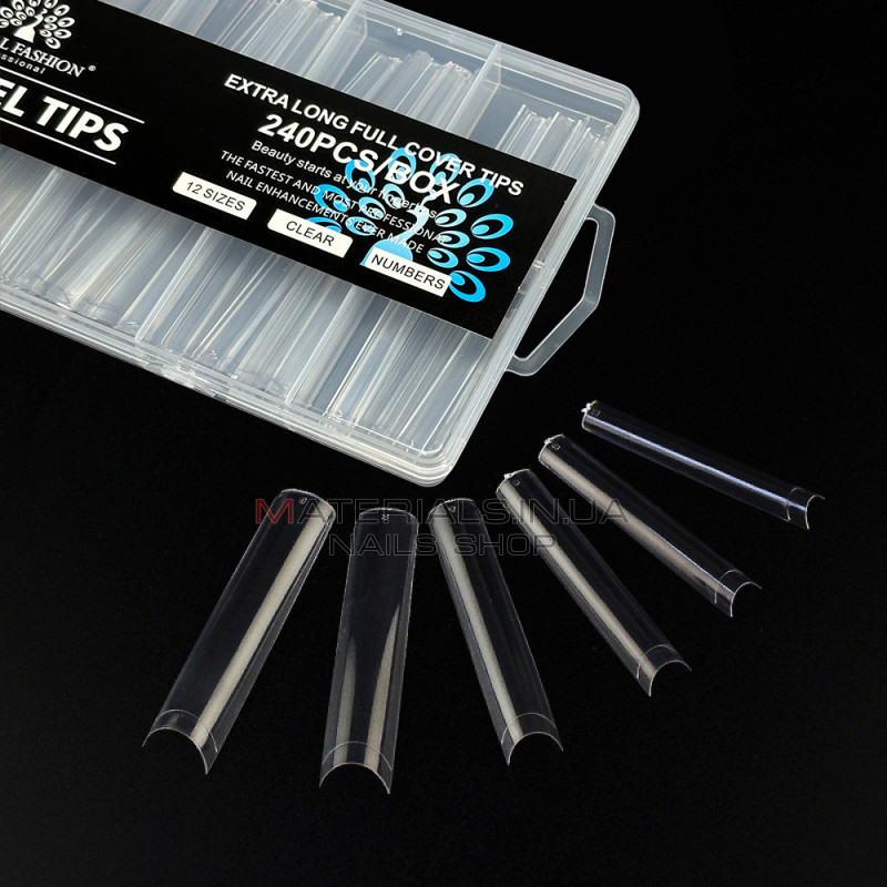 Типсы гелевые Global Fashion Soft Gel Tips 4, 240 шт., экстра длинный арочный квадрат, прозрачные Типсы гелевые Global Fashion Soft Gel Tips 4, 240 шт., экстра длинный арочный квадрат, прозрачные