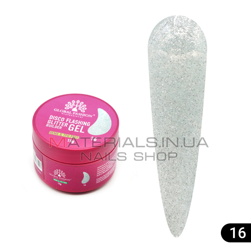 Гель для моделювання нігтів 15 г, Disco Flashing Glitter Builder gel 16