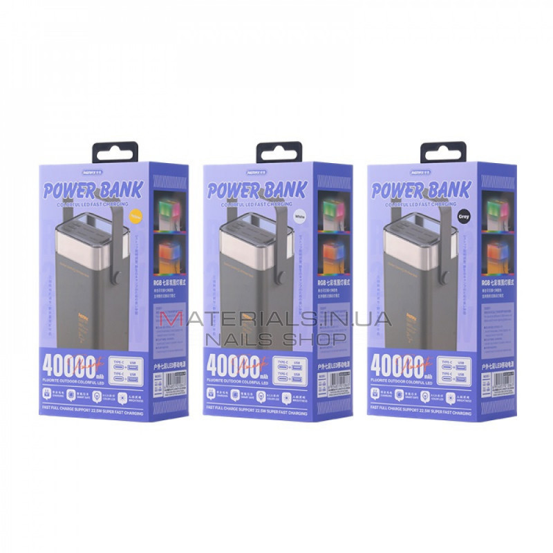 Power Bank 40000 mAh 22.5W+ 20W— Remax RPP-596 Colorful LED Fast charging — Gray Power Bank 40000 mAh 22.5W+ 20W— Remax RPP-596 Colorful LED Fast charging — Gray