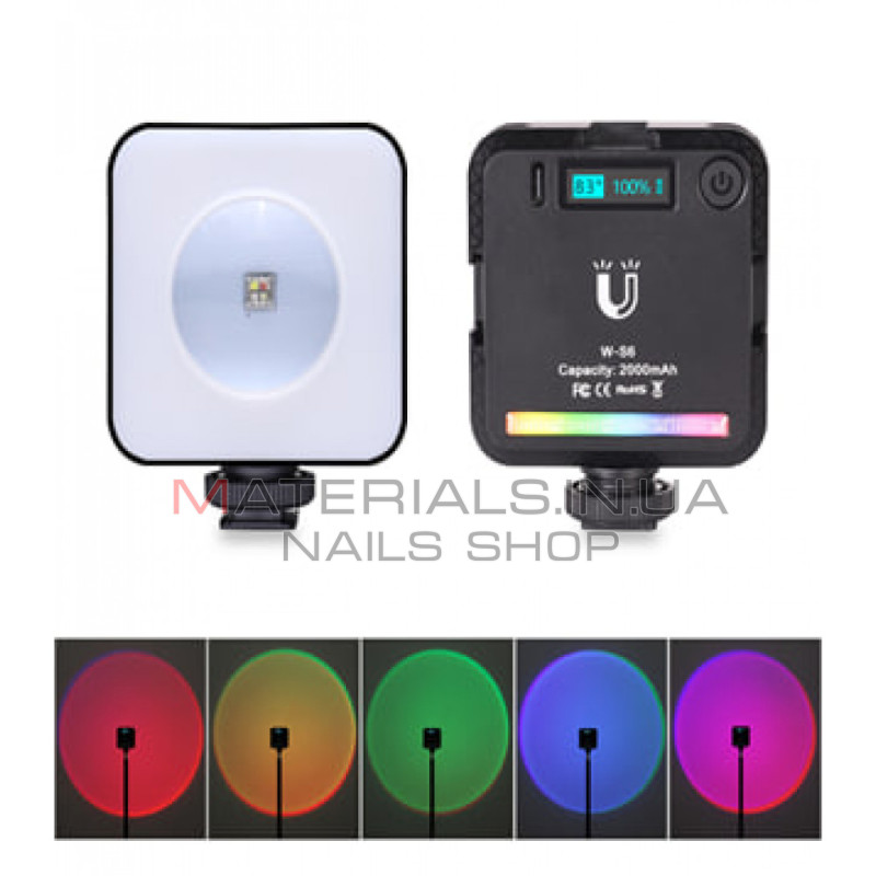 LED-відеосвітло W-S6, RGB, 6 Вт LED 45 шт., колірна температура 2500-9000 K CRI95+ акумулятор 2000 мА·год