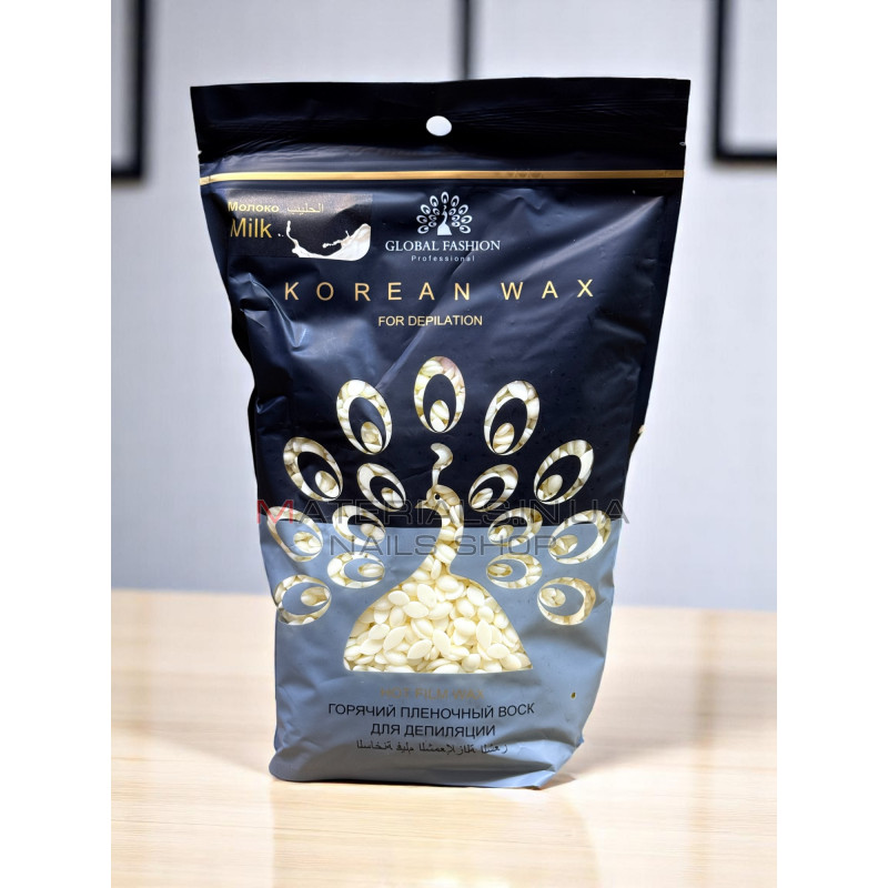 Гарячий пленочний віск Global Fashion Korean Wax, Молоко, 1 кг Гарячий пленочний віск Global Fashion Korean Wax, Молоко, 1 кг