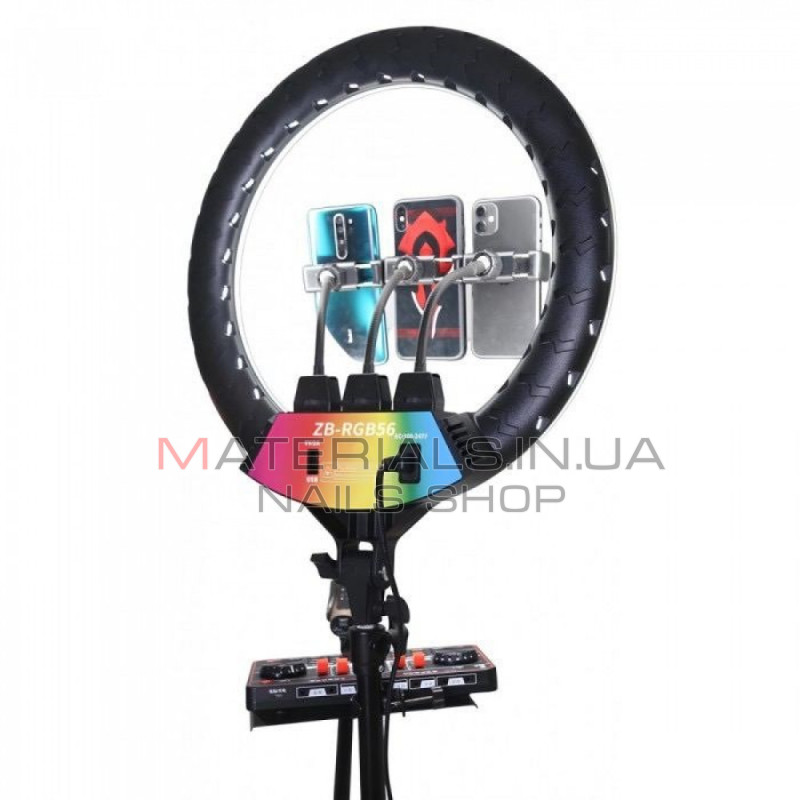 Кільцева LED-лампа, 56 RGB ZB 56 см, 22″, 480 світлодіодів, 112 RGB, пульт ДК, 3 Holders, колір BOX