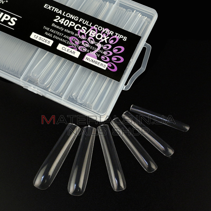 Гелеві типи Global Fashion Soft Gel Tips 3, 240 шт., екстра довгий квадрат, прозорі