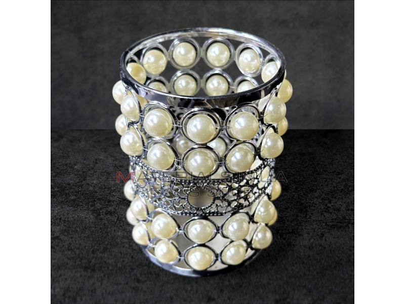 Підставка для пензлів із декоративним каменем Silver pearl round