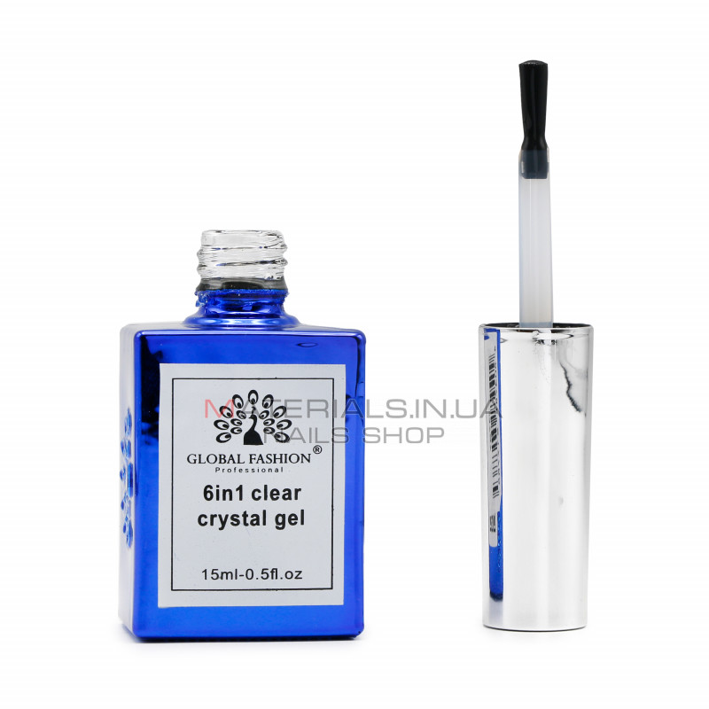 Гель для нарощування 6 in 1 crystal gel, 15 мл, Clear