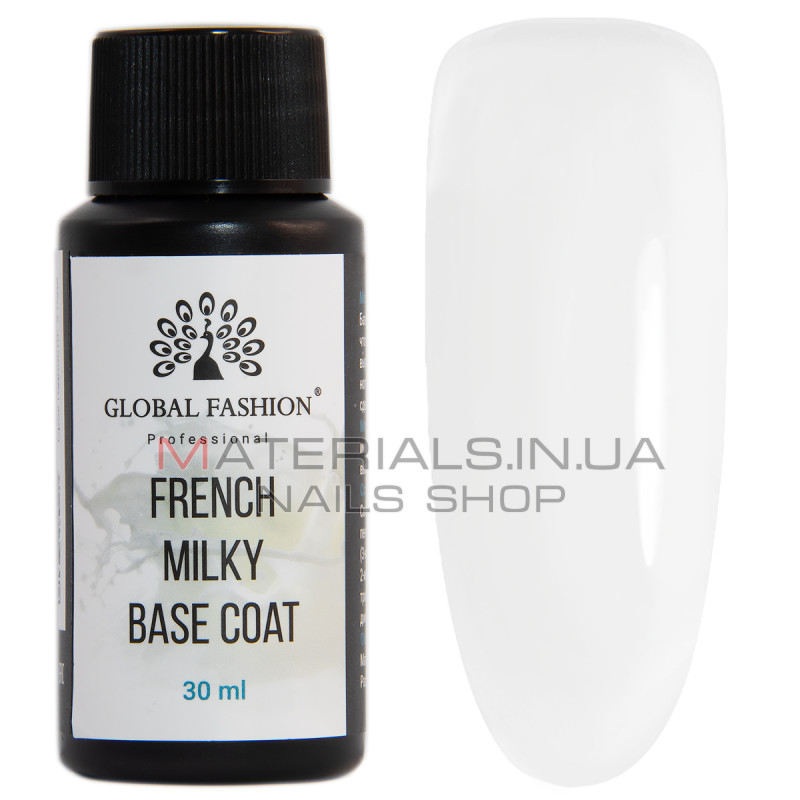 French Milky Base Coat, Фронч молочна каучукова база Global Fashion 30 мл