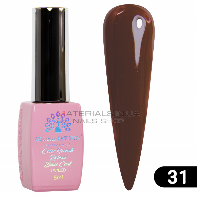 Кольорова френч база для гель лаку Global Fashion, Color French Base Coat 8 мл, 31 Кольорова френч база для гель лаку Global Fashion, Color French Base Coat 8 мл, 31
