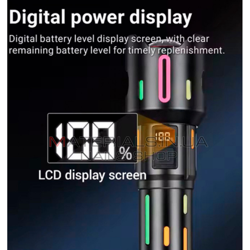 Акумуляторний ручний ліхтар L-2405-TG, USB-C, ZOOM, індикатор заряду, Power Bank, акумулятор 26650