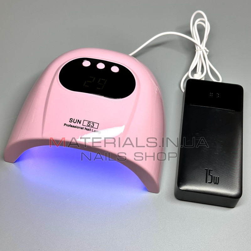 UV LED Лампа Sun S3, 88Вт працює від Power Bank, рожева