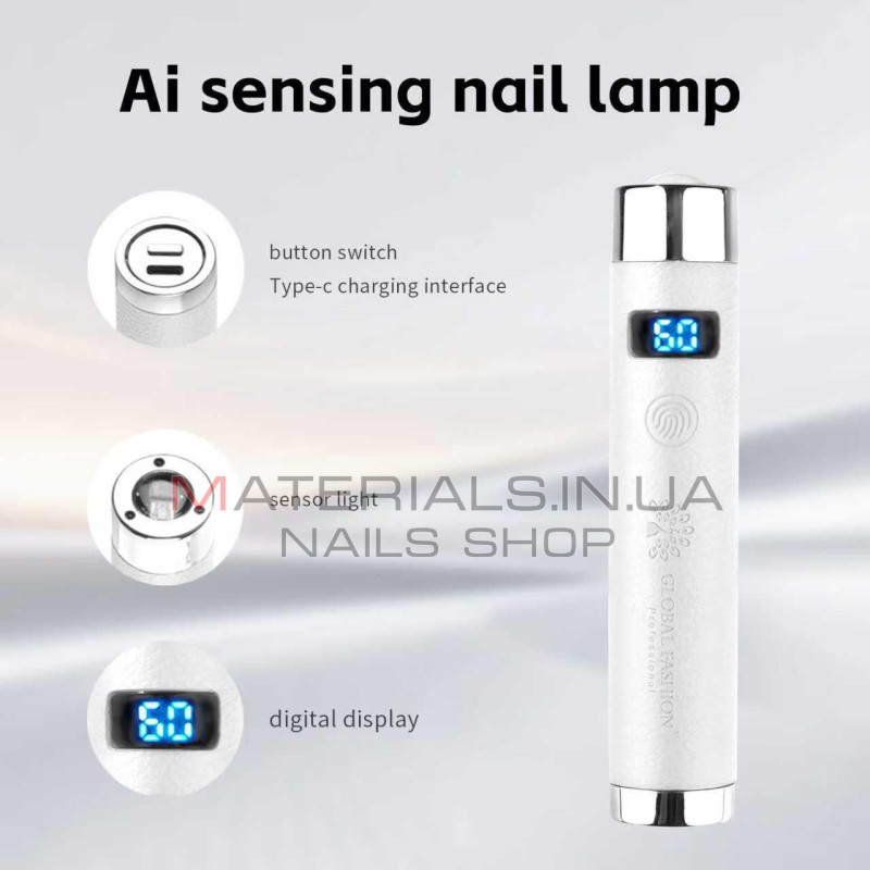 Лампа для манікюру 5 W UV/LED GFL-AI 2 Pro на акумуляторі з USB, біла