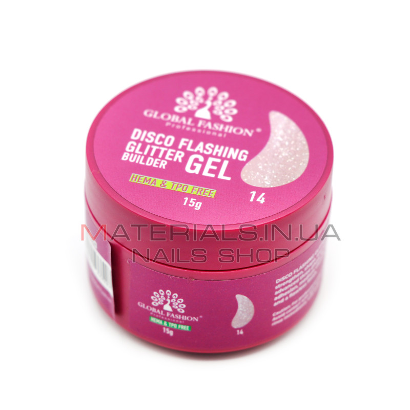Гель для моделювання нігтів 15 г, Disco Flashing Glitter Builder gel 14