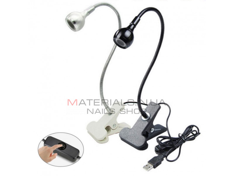 Лампа UV для сушки гель лака, гелевых типс с USB (настольная, гибкая, с прищепкой), 5 Вт. Серебро