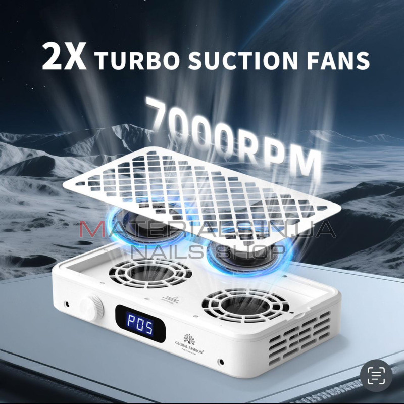 Витяжка для манікюру GFD-2000 Turbo настільна з двома вентиляторами, потужна 7000 об/хв, Global Fashion
