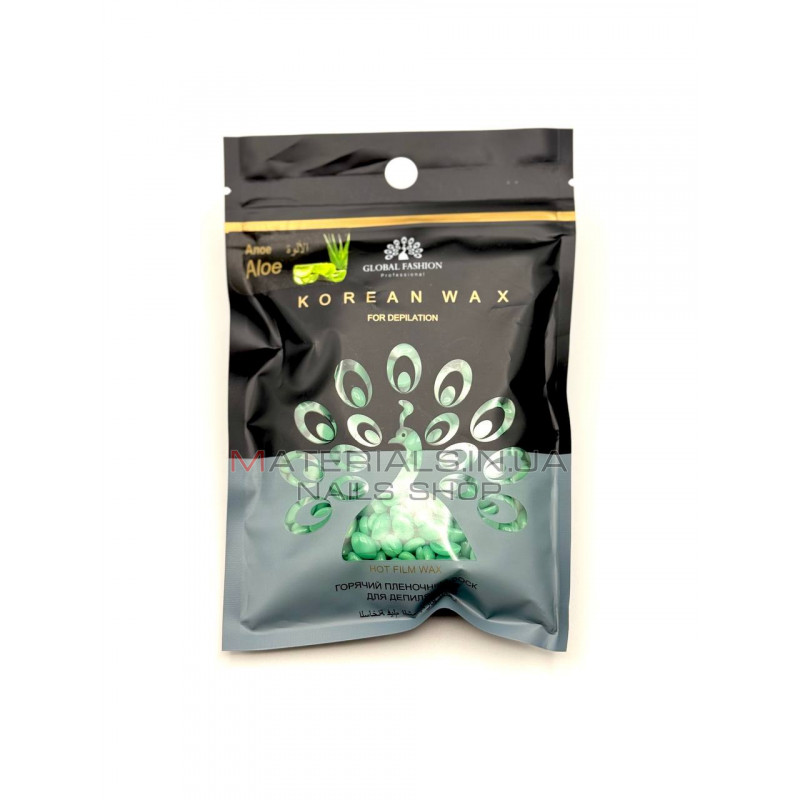 Гарячий пленочний віск Global Fashion Korean Wax, Алоє, 100 г Гарячий пленочний віск Global Fashion Korean Wax, Алоє, 100 г